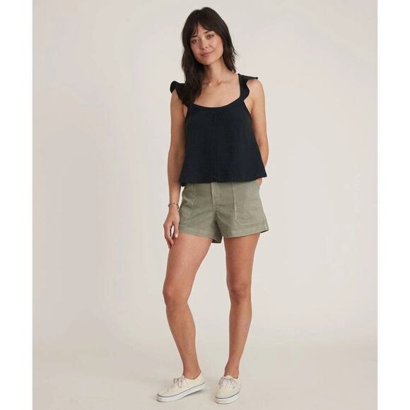 Marine Layer Jude Tank Top Ruffle Flutter Sleeve Crinkled Cotton Black NWT Small - Picture 3 of 8